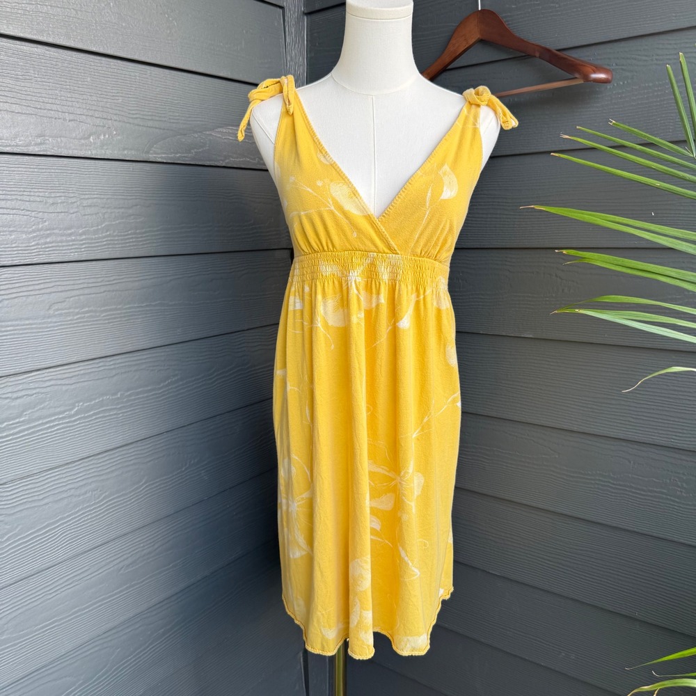 American Eagle Yellow Floral Tie Shoulder Empire Waist Mini Dress M Medium